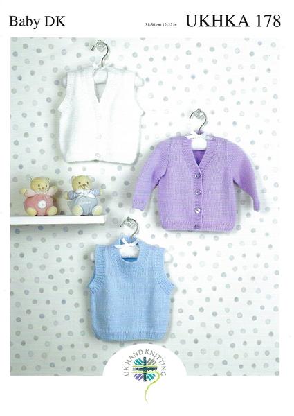 Baby Cardigan, Slipover & Waistcoat Knitting Pattern - UKHKA178