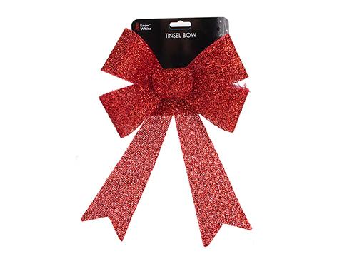 22cm Tinsel Bow - Red