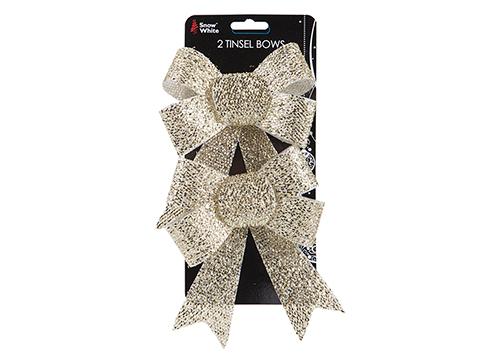 Pack of 2 Tinsel Bows - Gold