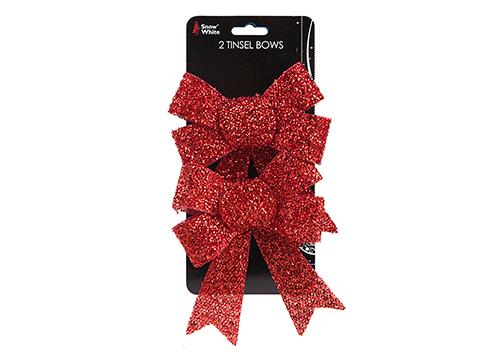 Pack of 2 Tinsel Bows - Red