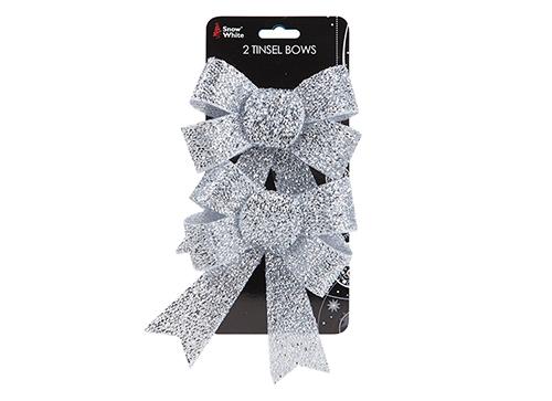 Pack of 2 Tinsel Bows - Silver