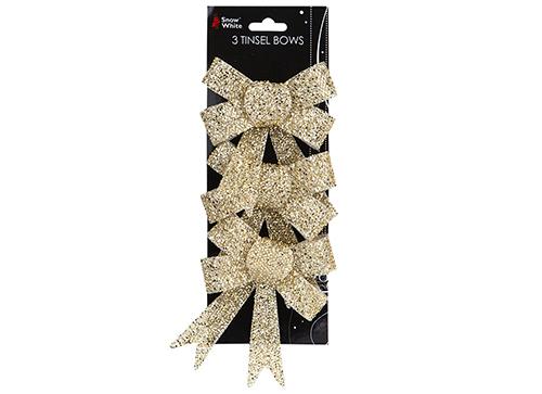 Pack of 3 Mini Tinsel Bows - Gold
