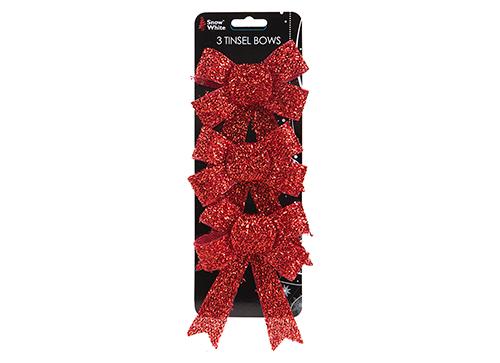 Pack of 3 Mini Tinsel Bows - Red