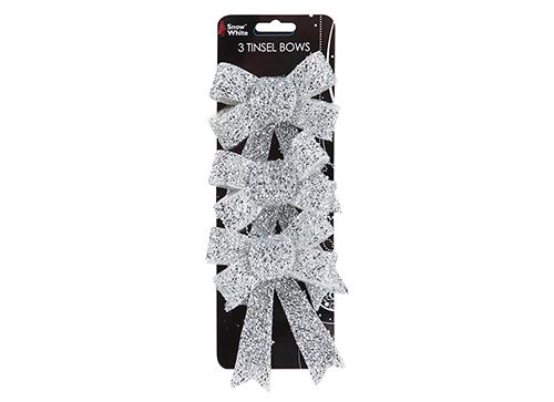 Pack of 3 Mini Tinsel Bows - Silver