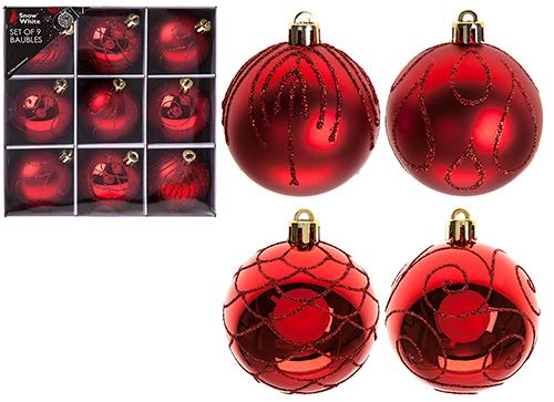 Pack of 9 Luxury Baubles - Red