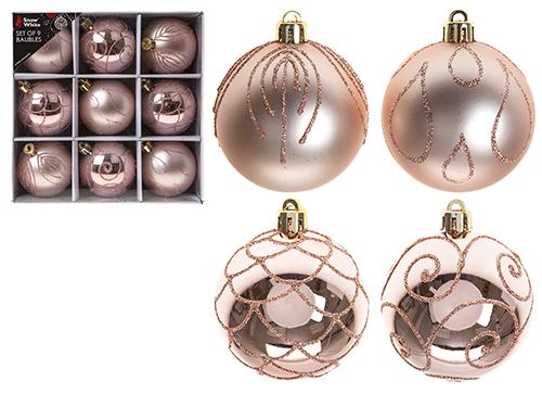 Pack of 9 Luxury Baubles - Rose Gold