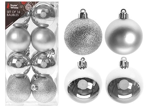 Pack of 16 Assorted Baubles - Silver