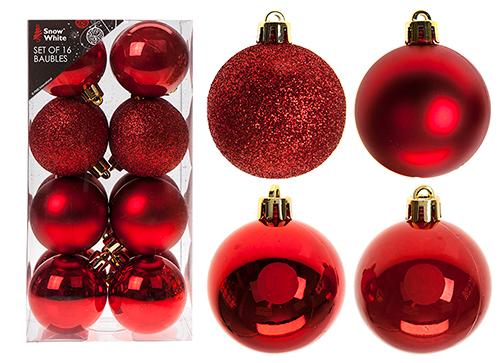 Pack of 16 Assorted Baubles - Red