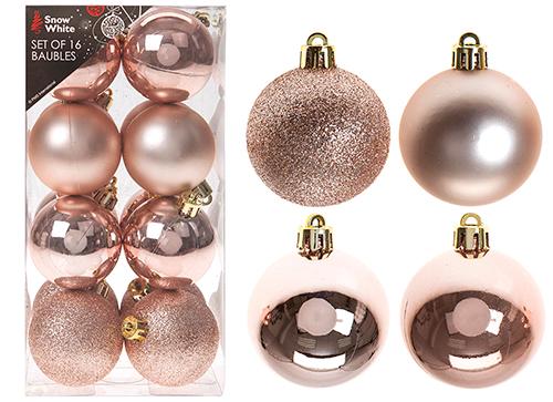 Pack of 16 Assorted Baubles - Rose Gold