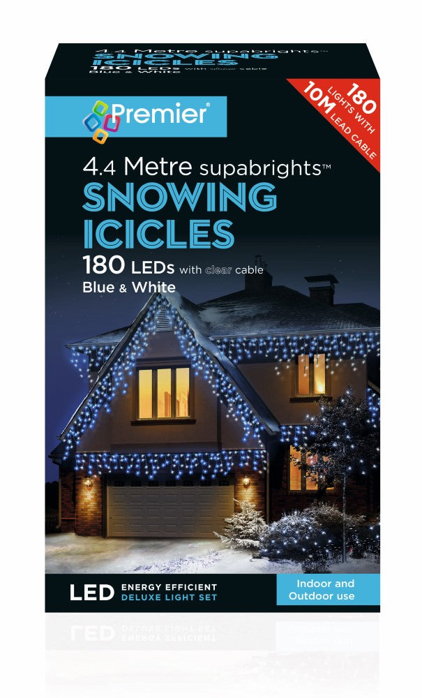 180 Snowing Blue & White Icicle Lights