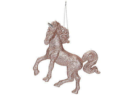 13cm Glitter Unicorn Bauble - Rose Gold