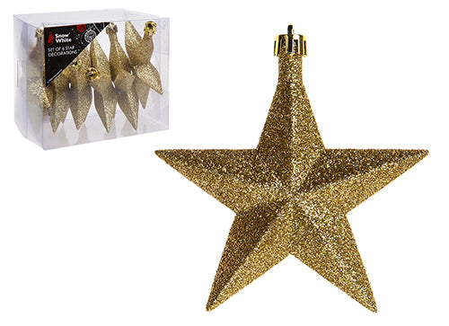 Pack of 6 Star Shaped Baubles - Gold