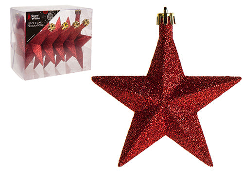 Pack of 6 Star Shaped Baubles - Red