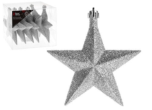 Pack of 6 Star Shaped Baubles - Silver