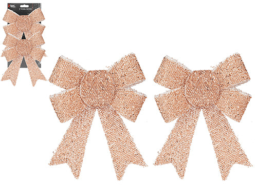 Pack of 2 Tinsel Bows - Rose Gold