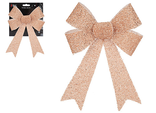 22cm Tinsel Bow - Rose Gold