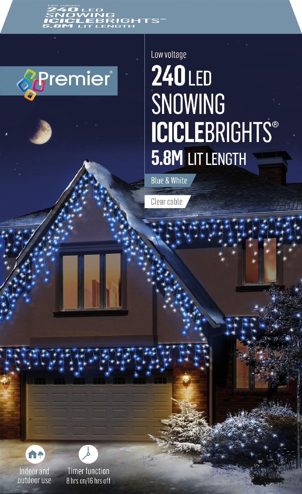 240 LED Snowing Icicles Blue & White