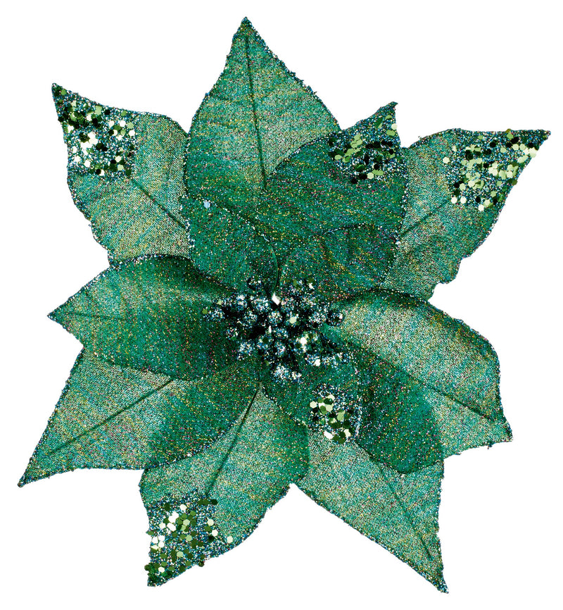 Green Glitter Poinsettia Clip