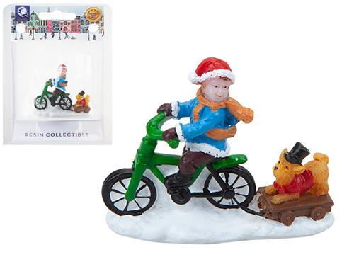 Child on Bike Resin Village Scene