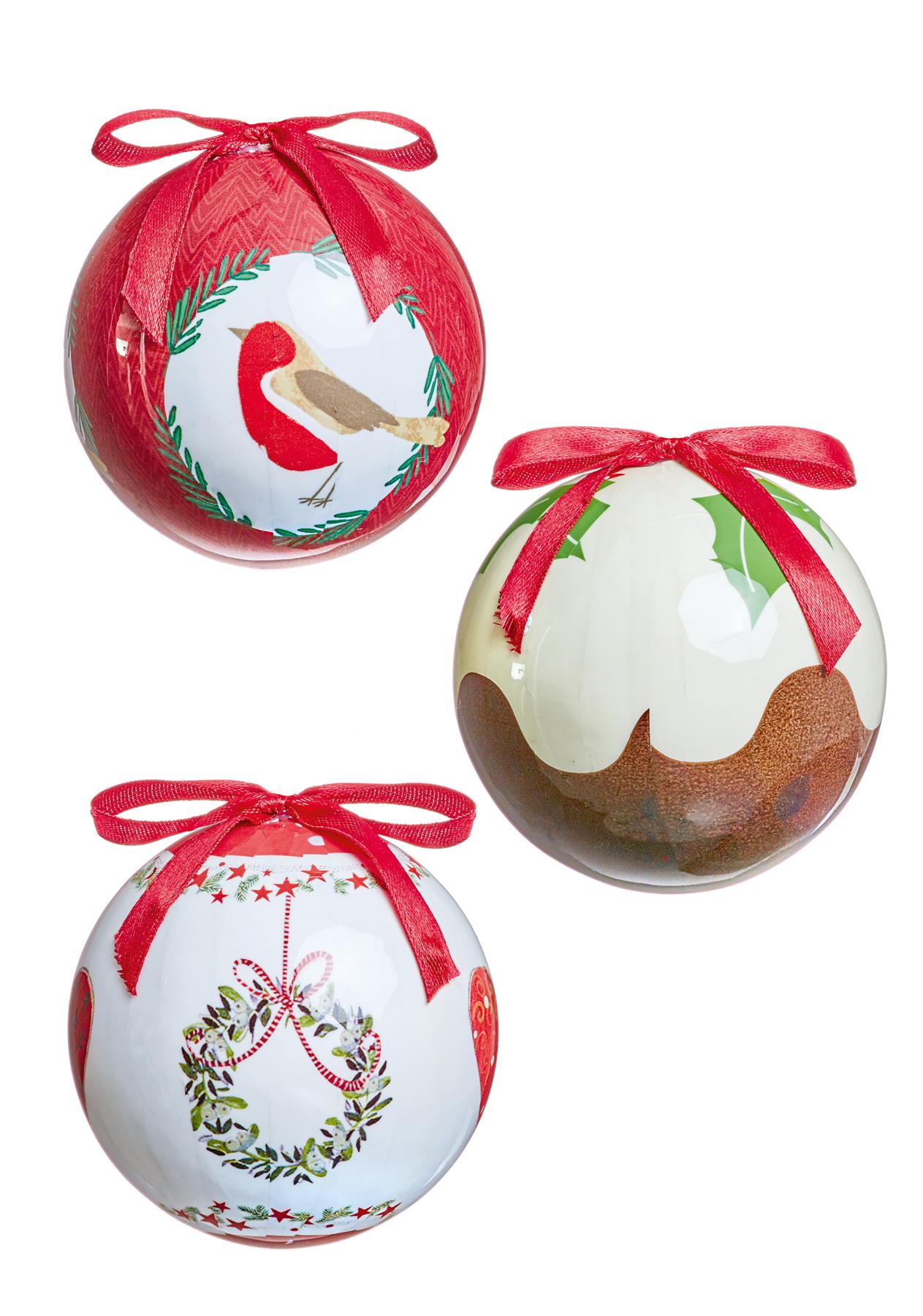 14 Christmas Robin Pudding Wreath Baubles Assorted Decorations With Gift Box