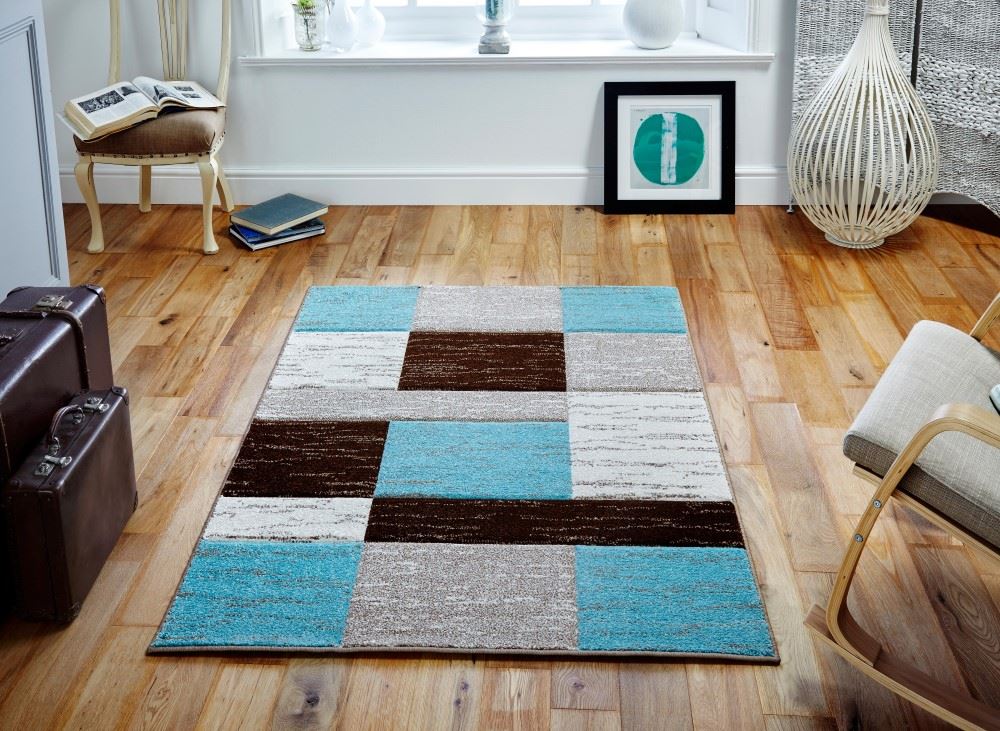 160cm x 230cm BLUE, BROWN & CREAM Rug