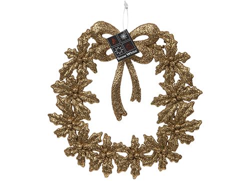 19cm Glitter Wreath Decoration - Gold